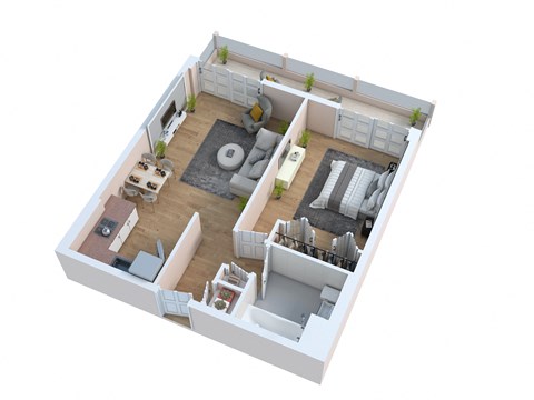 Floor plan for 1 bed, 1 bath, 580 sqft